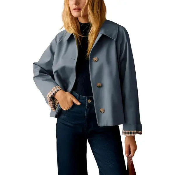UANEO Womens Cropped Trench Coat in Green