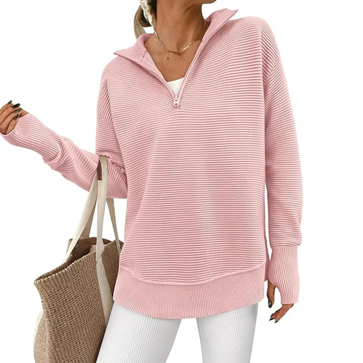 PRETTYGARDEN Women's Quarter Zip Ribbed Sweater