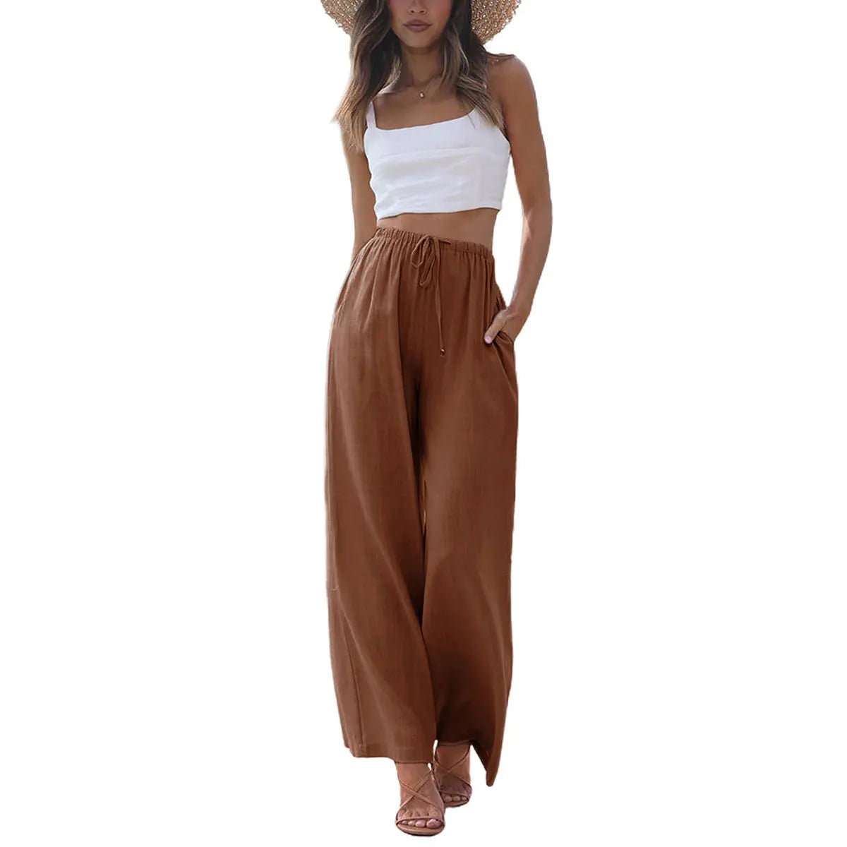 UANEO Women's Cotton Linen Palazzo Pants