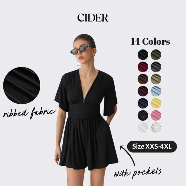 Textured V-Neck Ruched Ribbed Romper
