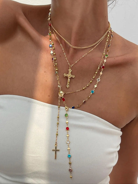 Vintage Metal Jesus Cross Y-Style Necklace Set