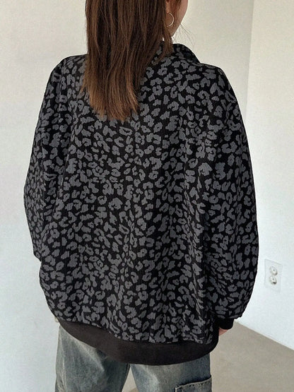 Women's Leopard Print Oversized Half Zip Sweatshirt