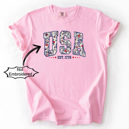 Retro USA Floral Comfort Colors Shirt