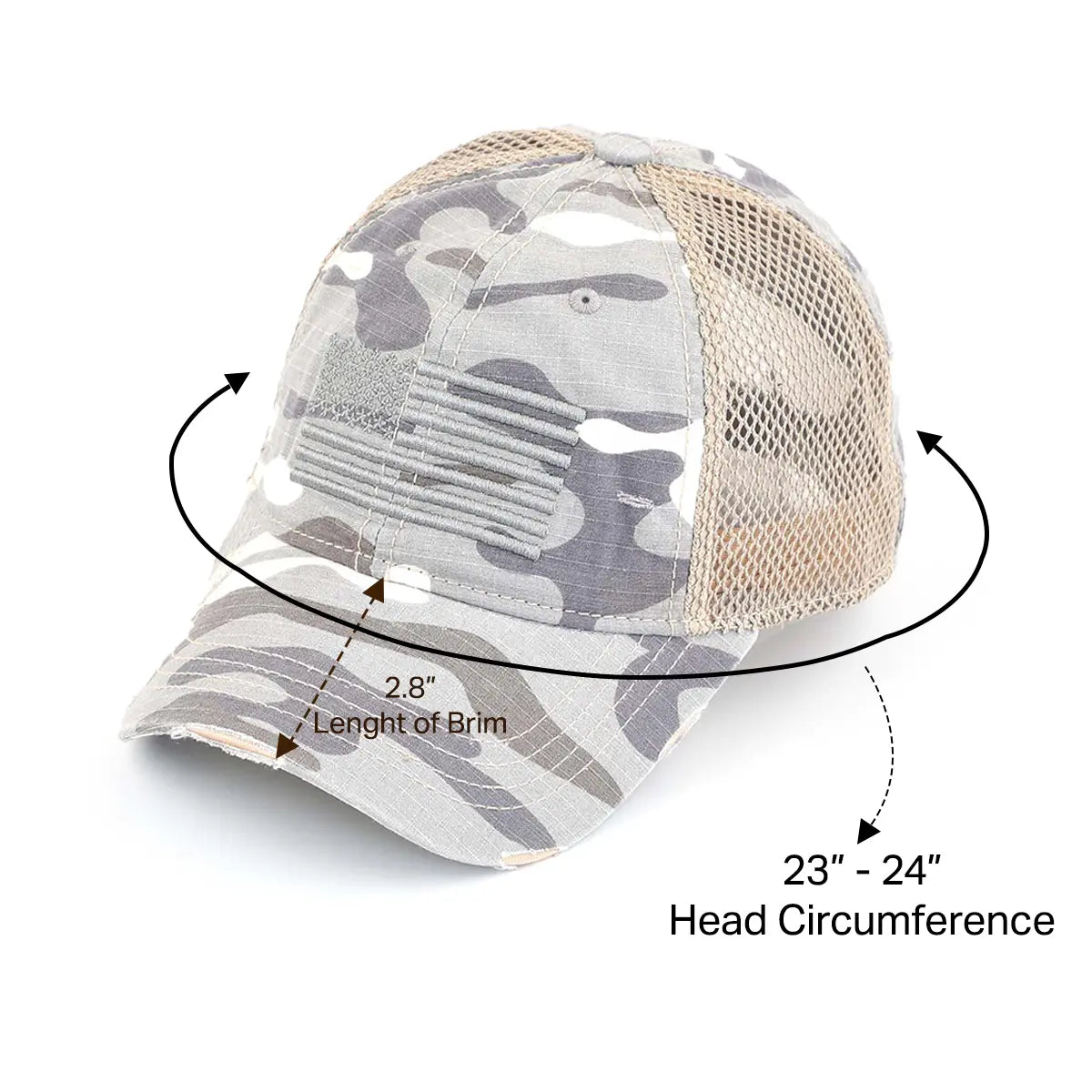 C.C Distressed Camo Baseball Cap - Fitted Cotton-Poly