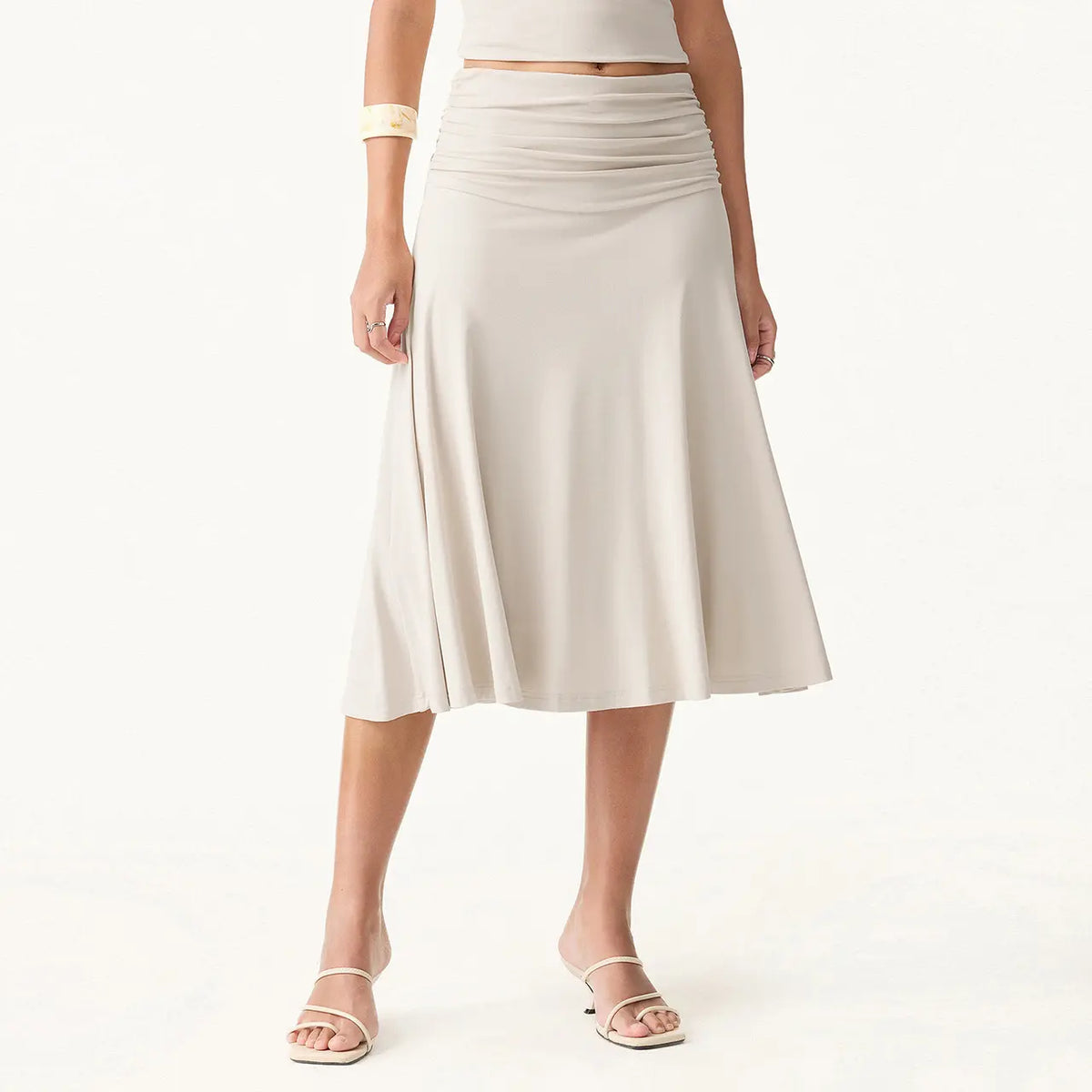 OGL Flowy Side Ruched Midi Skirt for Women