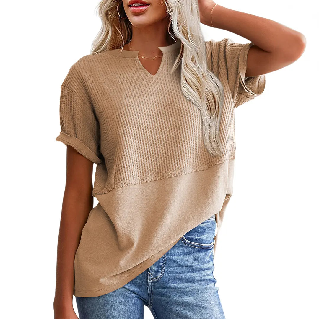 Women's Waffle Knit V-Neck Tunic Top