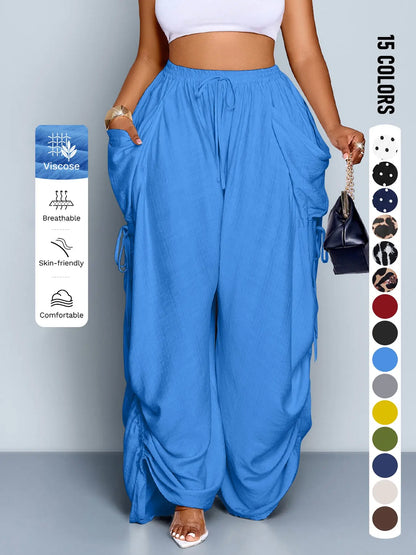 Plus Size Wide Leg Casual Pants, High Waist Black