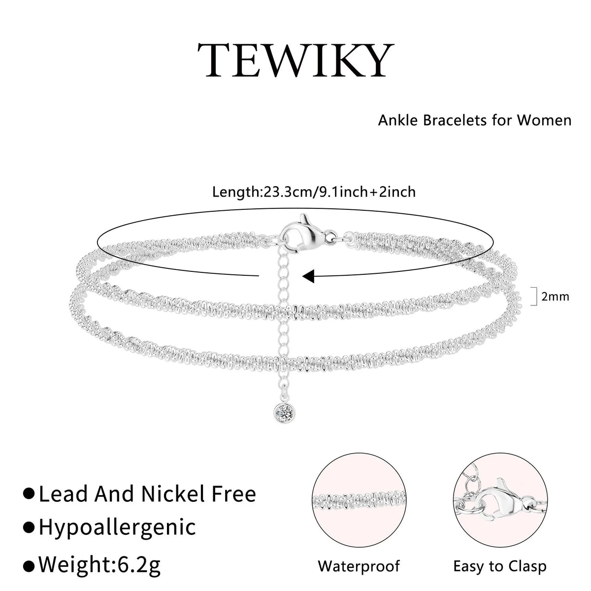 TEWIKY Layered Waterproof Anklet for Women