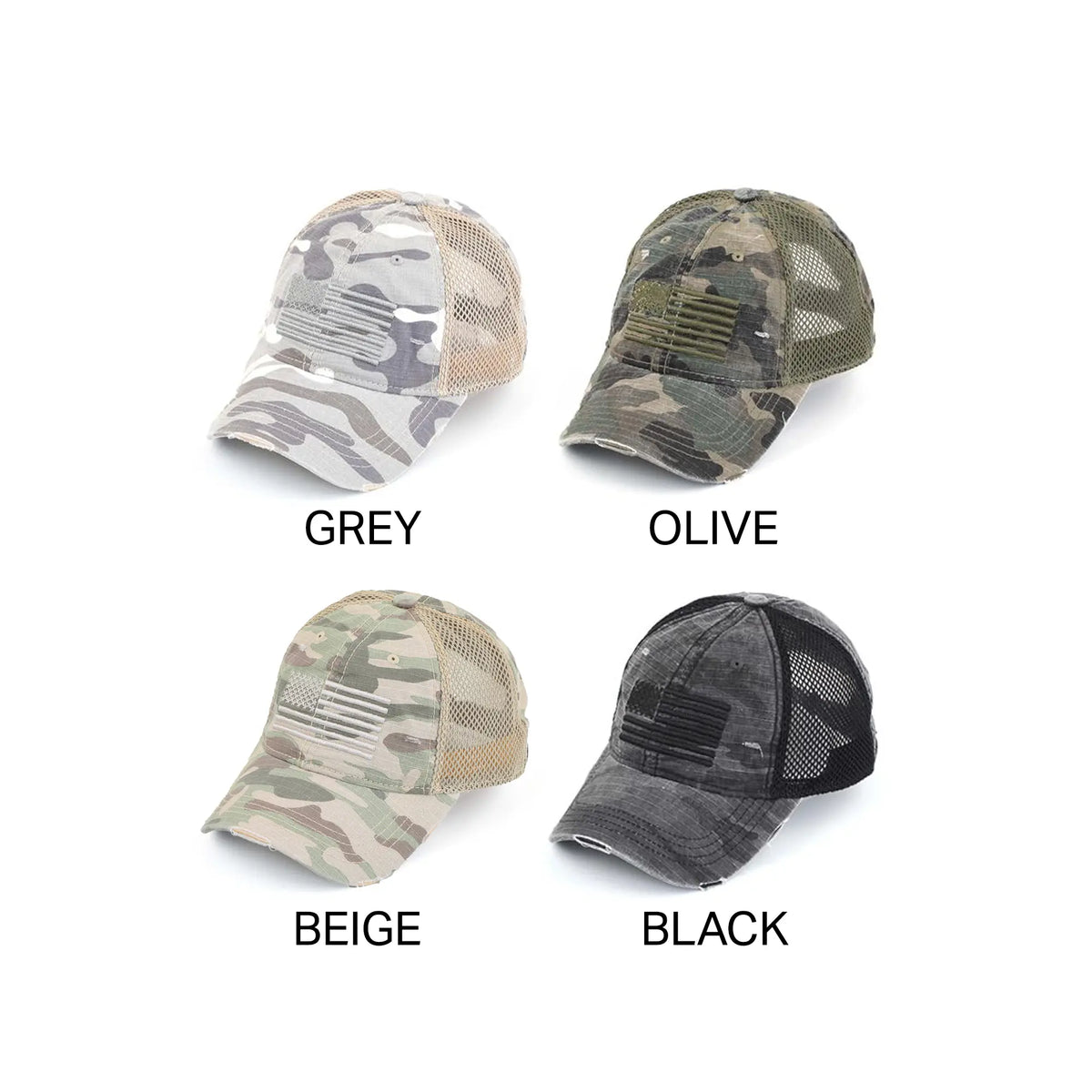 C.C Distressed Camo Baseball Cap - Fitted Cotton-Poly
