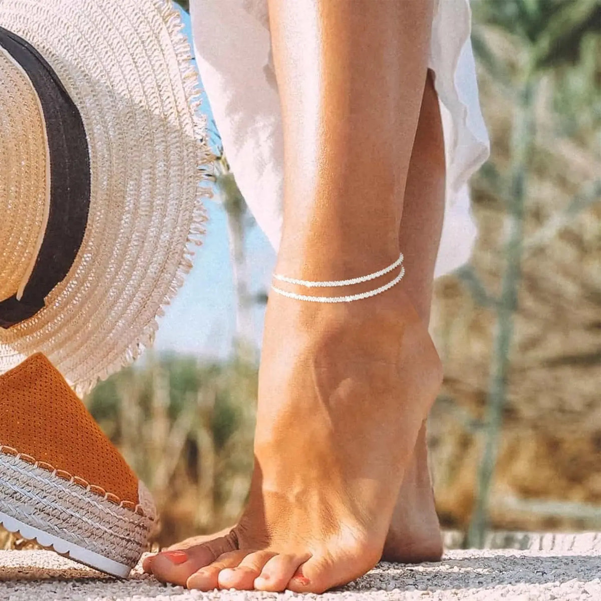 TEWIKY Layered Waterproof Anklet for Women