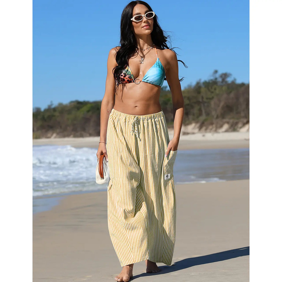 TARSE Womens Wide Leg Gingham Plaid Pants