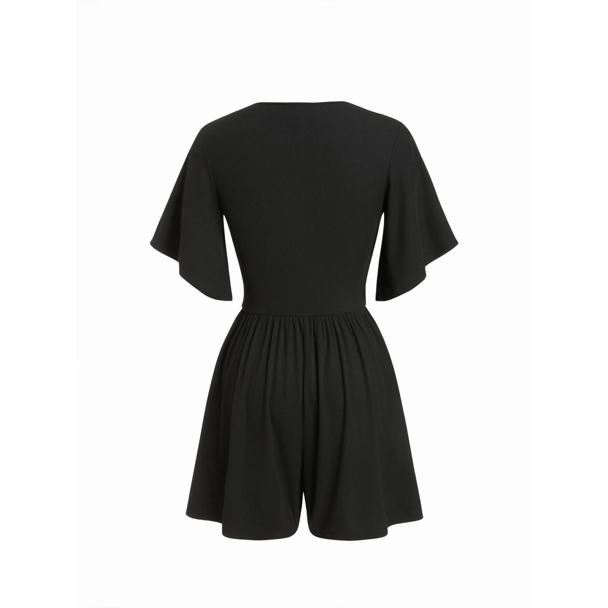 Textured V-Neck Ruched Ribbed Romper