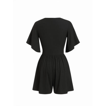 Textured V-Neck Ruched Ribbed Romper