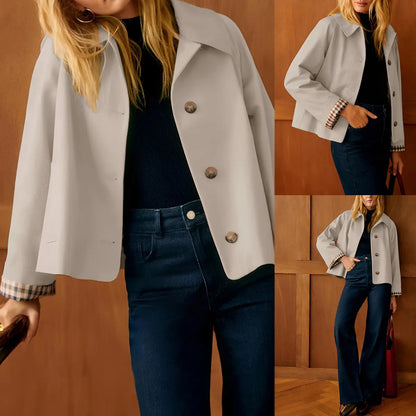 UANEO Womens Cropped Trench Coat in Green
