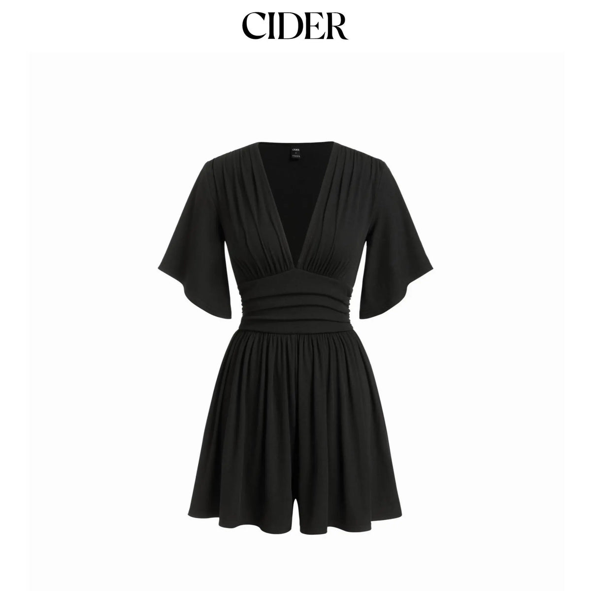 Textured V-Neck Ruched Ribbed Romper