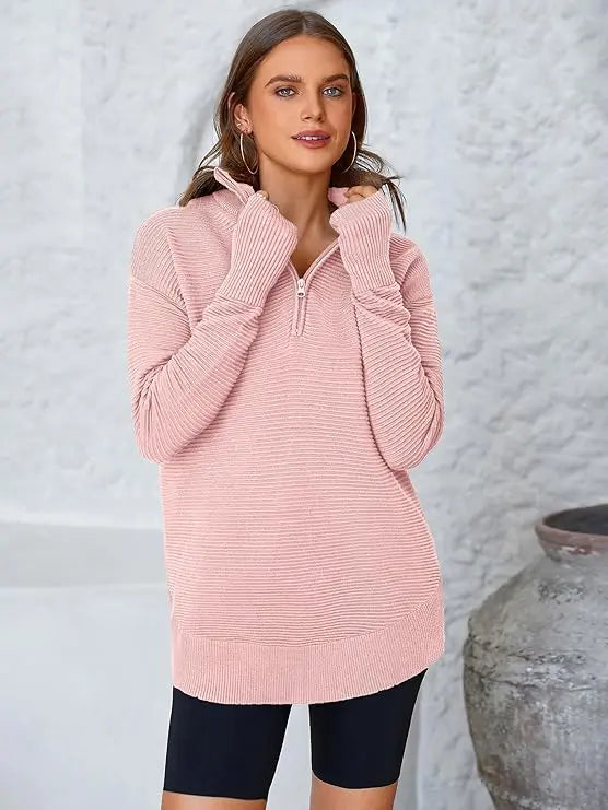PRETTYGARDEN Women's Quarter Zip Ribbed Sweater