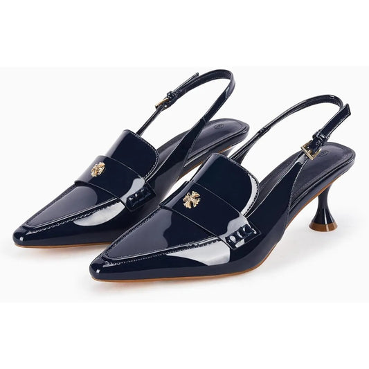 Coutgo Women's Pointed Toe Kitten Heel Sandals - Black, Slip-On Dress Shoes