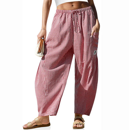 TARSE Womens Wide Leg Gingham Plaid Pants