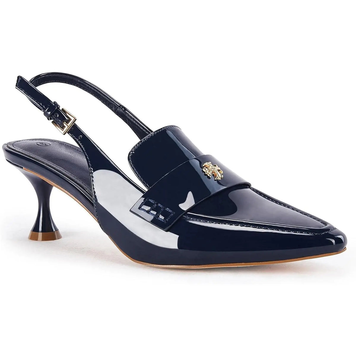Coutgo Women's Pointed Toe Kitten Heel Sandals - Black, Slip-On Dress Shoes