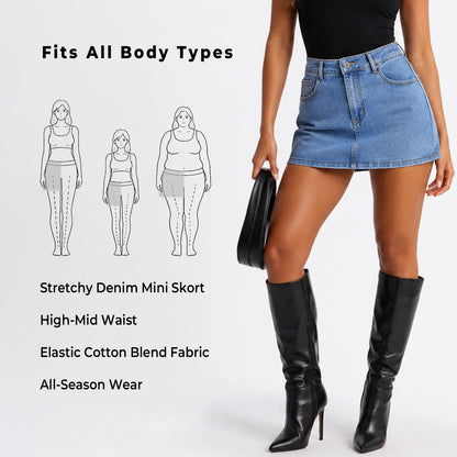 Women Denim Skort Skirt | Casual, Y2K Style, Mid Waist, Mini Length