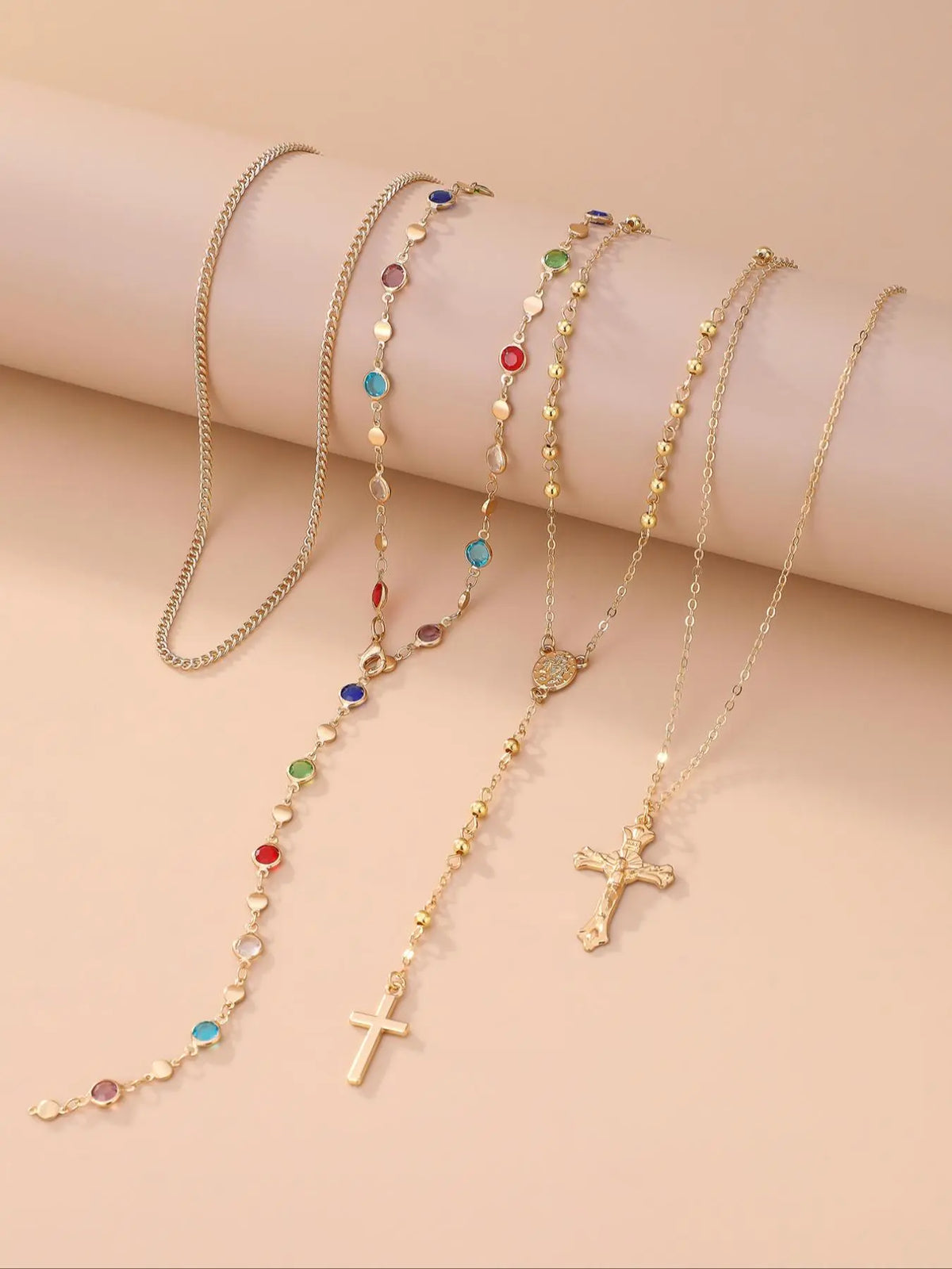 Vintage Metal Jesus Cross Y-Style Necklace Set