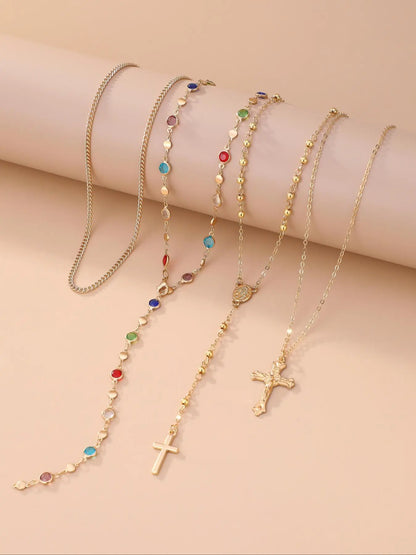 Vintage Metal Jesus Cross Y-Style Necklace Set