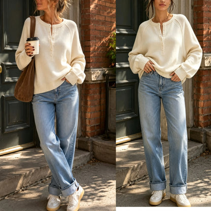 UANEO Women's Long Sleeve Knit Sweater Lightweight for Fall