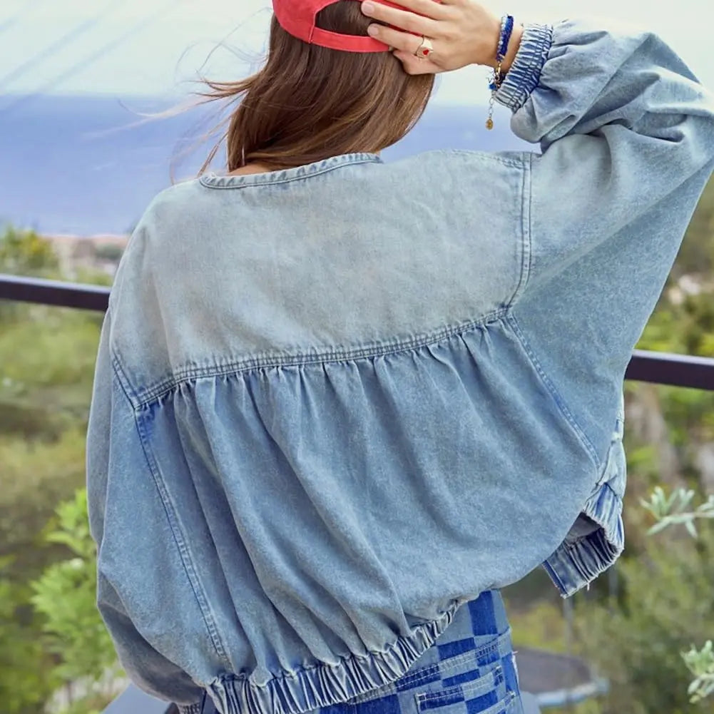 Women's Floral Denim Jacket Loose Fit with Pockets
