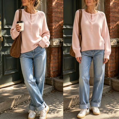 UANEO Women's Long Sleeve Knit Sweater Lightweight for Fall