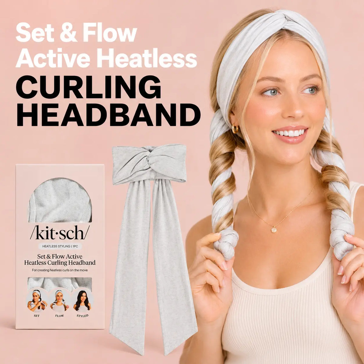 Heather Gray Heatless Curling Headband