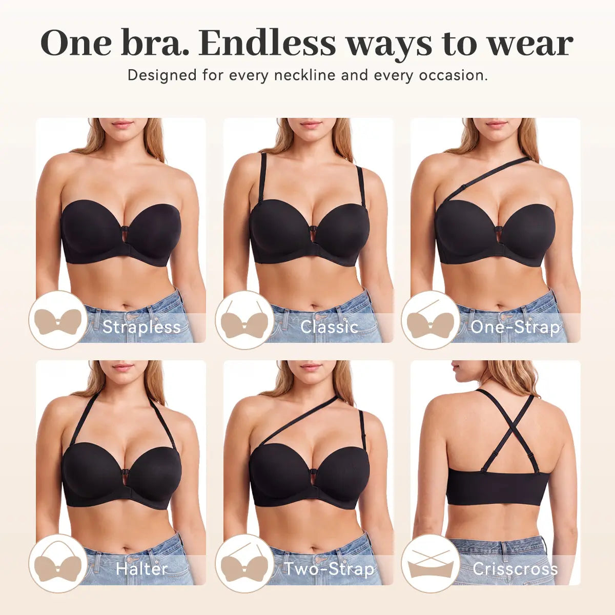 LUCKMEEY Strapless Front Closure Push Up Bra