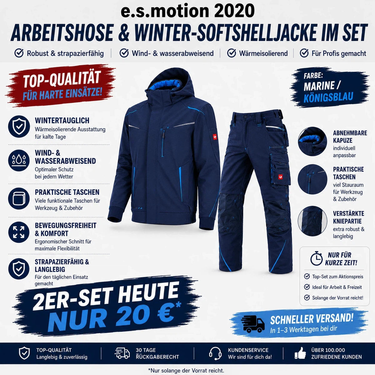 ☀️e.s.motion 2020ARBEITSBUNDHOSE & WINTER-SOFTSHELLJACKE IM SET❄️
