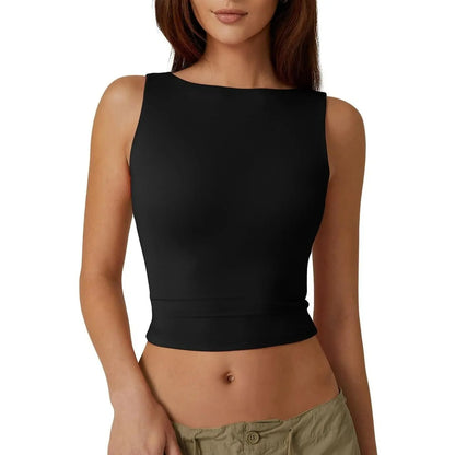 QINSEN Women's Open Back Sleeveless Crop Top