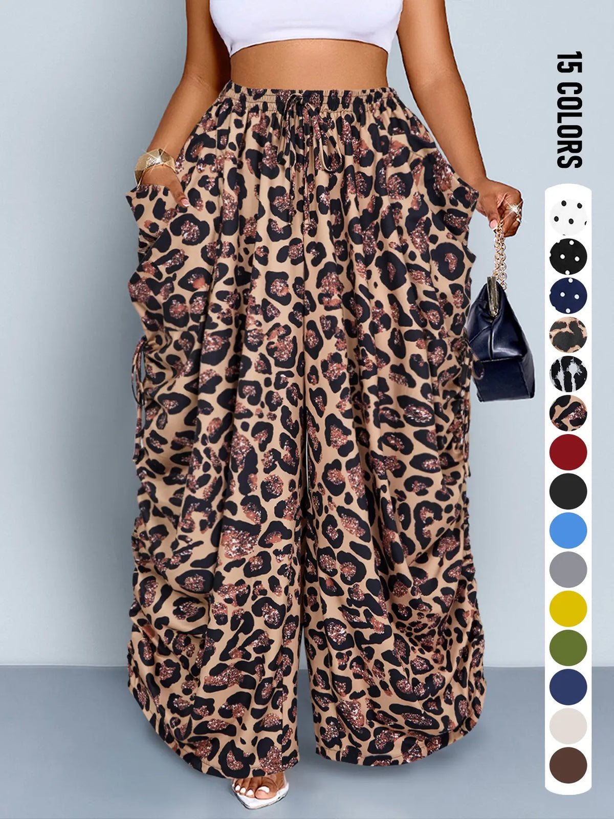 Plus Size Wide Leg Casual Pants, High Waist Black