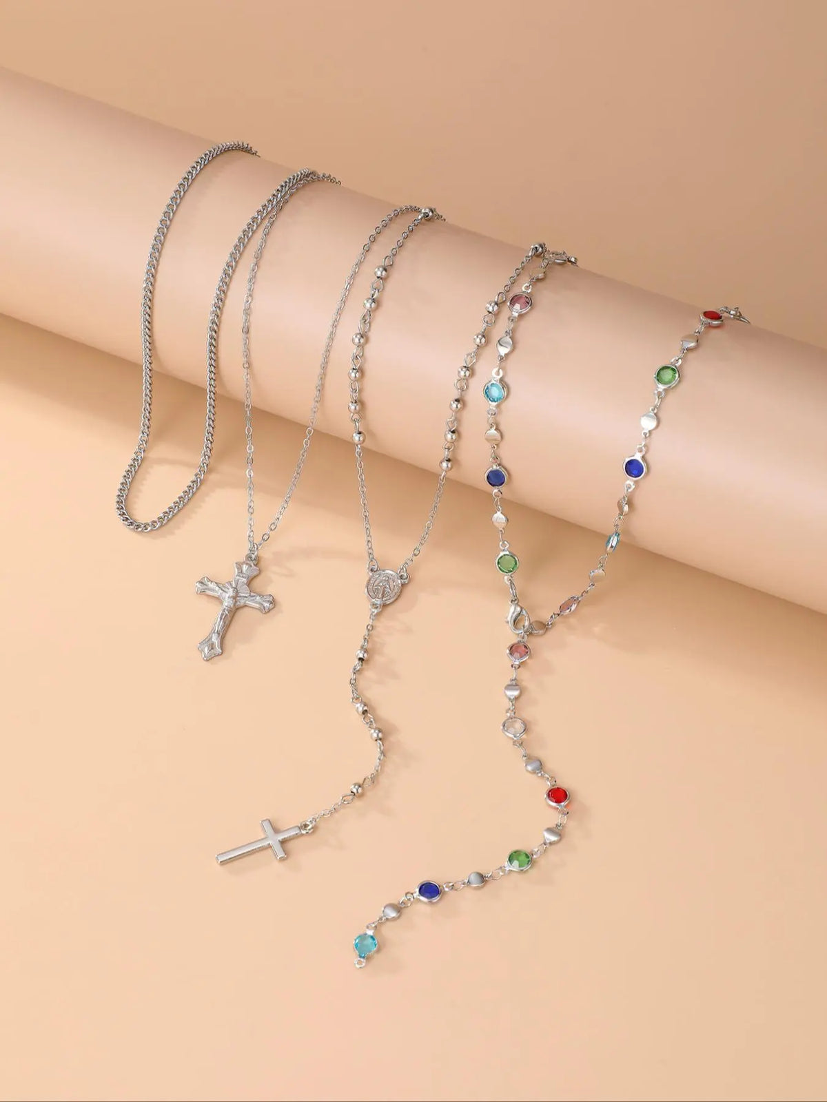 Vintage Metal Jesus Cross Y-Style Necklace Set