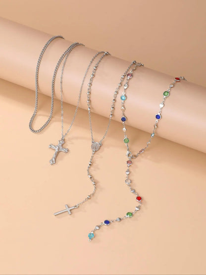 Vintage Metal Jesus Cross Y-Style Necklace Set
