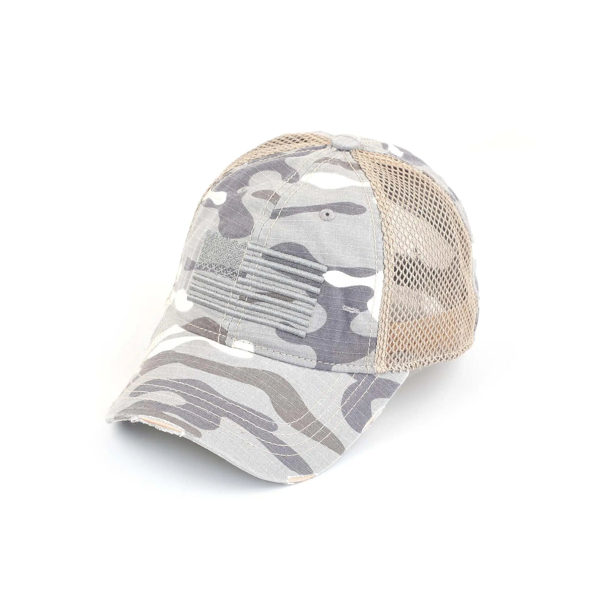 C.C Distressed Camo Baseball Cap - Fitted Cotton-Poly