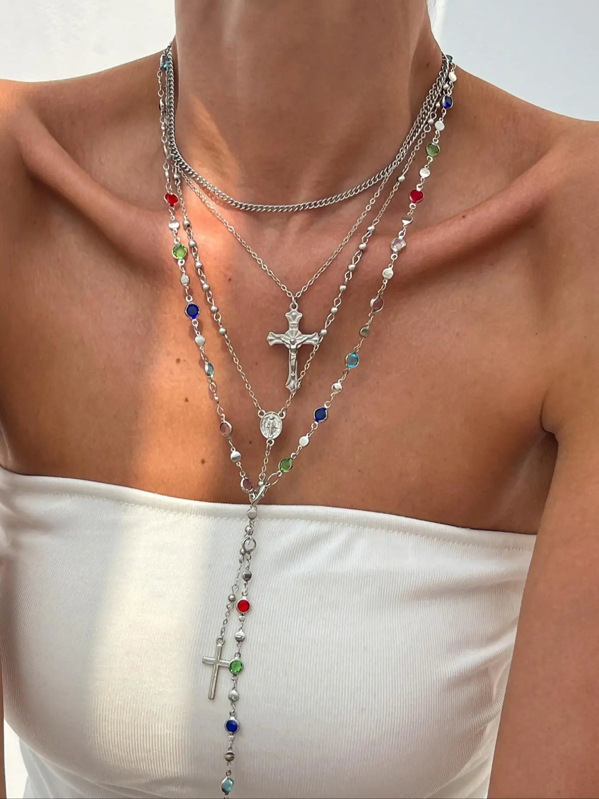 Vintage Metal Jesus Cross Y-Style Necklace Set