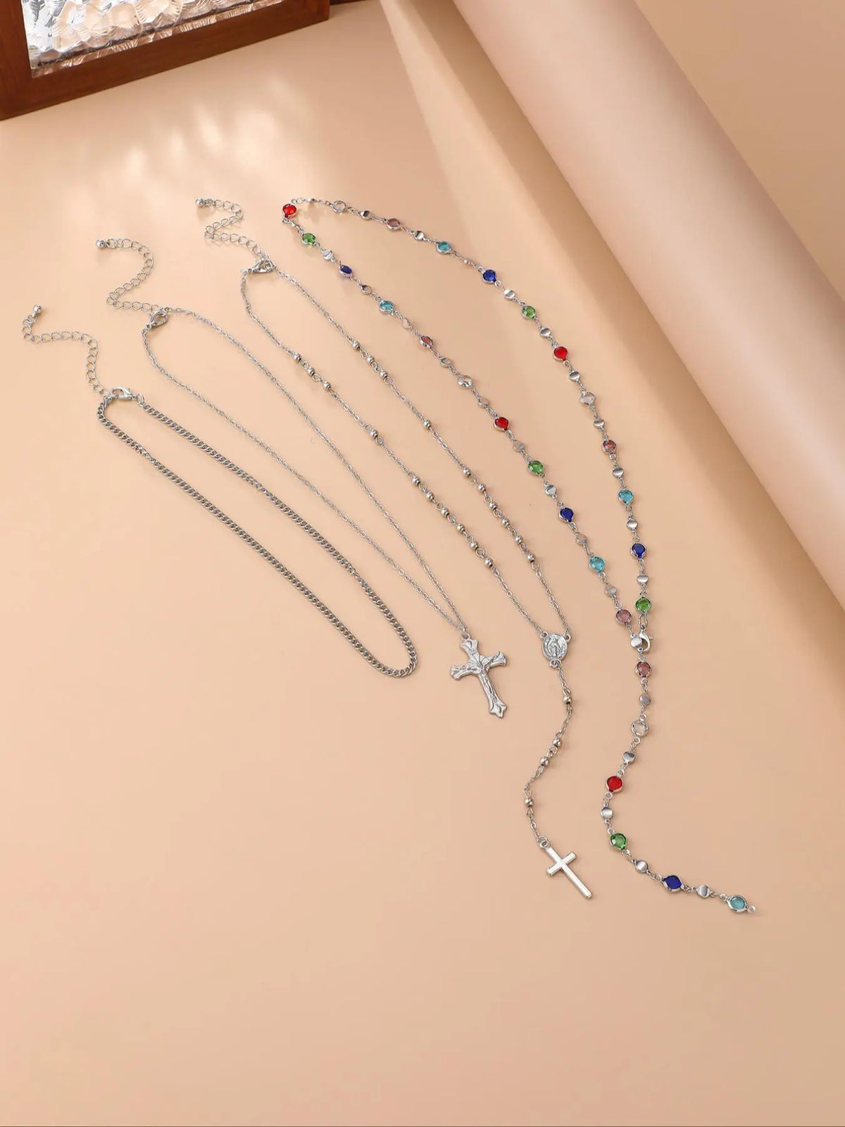 Vintage Metal Jesus Cross Y-Style Necklace Set