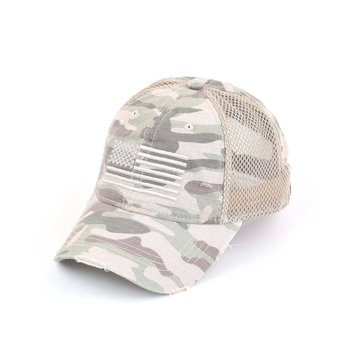 C.C Distressed Camo Baseball Cap - Fitted Cotton-Poly