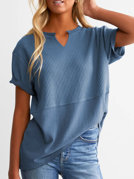 Women's Waffle Knit V-Neck Tunic Top