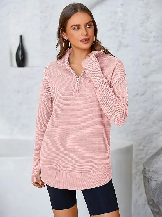 PRETTYGARDEN Women's Quarter Zip Ribbed Sweater