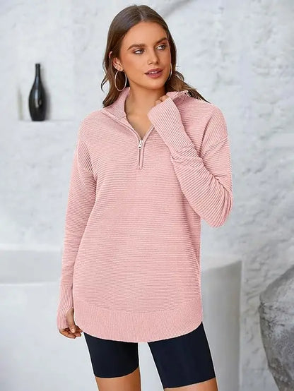 PRETTYGARDEN Women's Quarter Zip Ribbed Sweater
