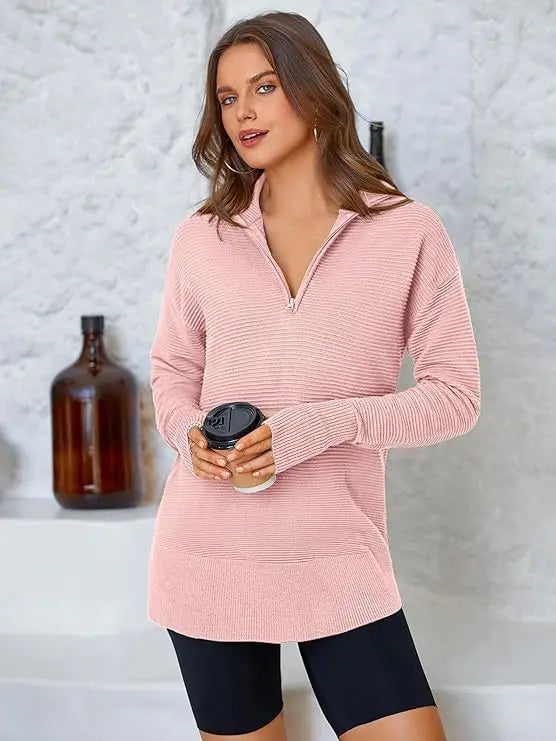 PRETTYGARDEN Women's Quarter Zip Ribbed Sweater