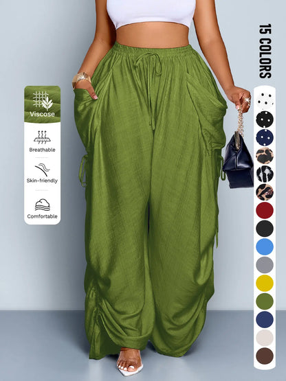 Plus Size Wide Leg Casual Pants, High Waist Black