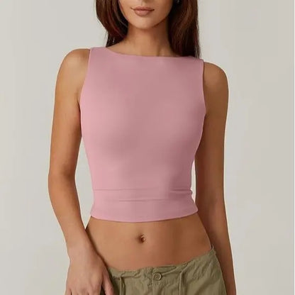 QINSEN Women's Open Back Sleeveless Crop Top