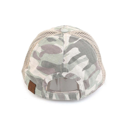 C.C Distressed Camo Baseball Cap - Fitted Cotton-Poly