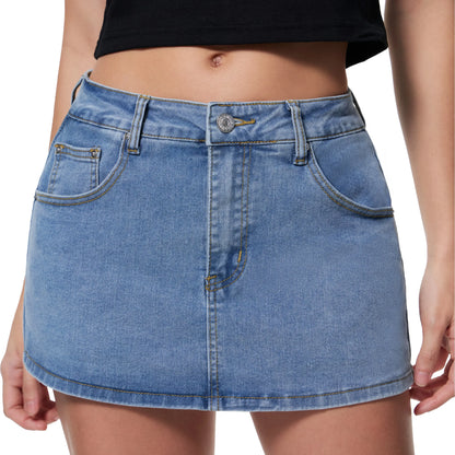Women Denim Skort Skirt | Casual, Y2K Style, Mid Waist, Mini Length