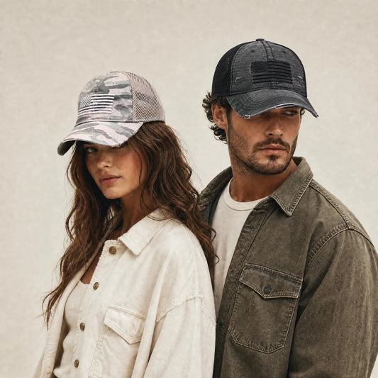 C.C Distressed Camo Baseball Cap - Fitted Cotton-Poly