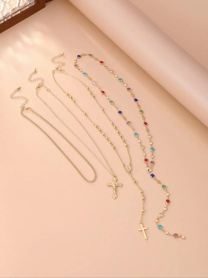 Vintage Metal Jesus Cross Y-Style Necklace Set